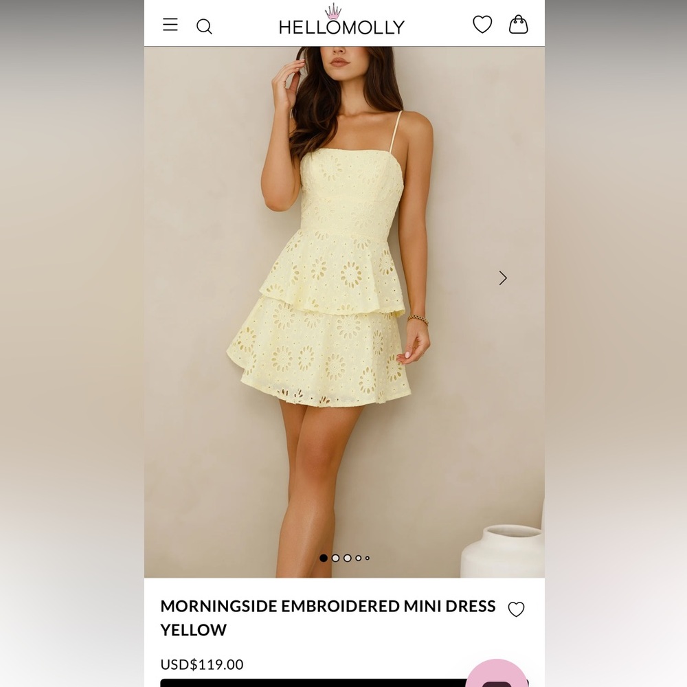 Hello Molly MORNINGSIDE EMBROIDERED MINI DRESS YELLOW